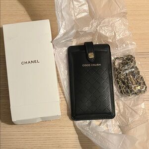 Chanel Black Coco Crush Phone Case with Gold Chain